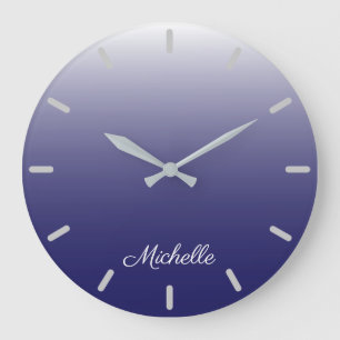 Personalized gradient ombre navy blue large clock
