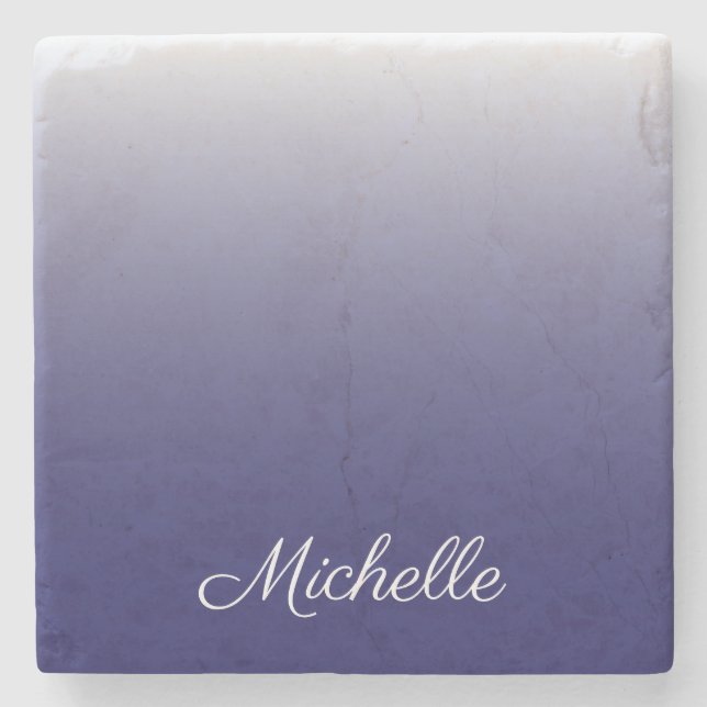 Personalized gradient ombre navy blue stone coaster (Front)