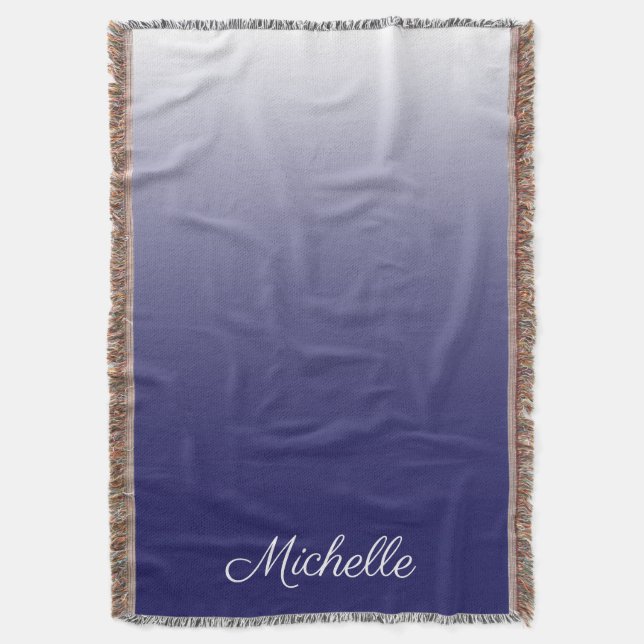 Personalized gradient ombre navy blue throw blanket (Front Vertical)