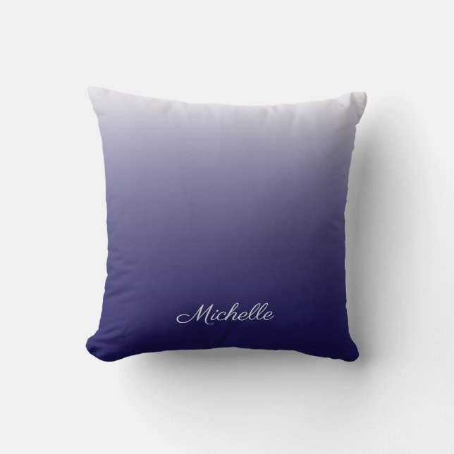 Personalized gradient ombre navy blue throw pillow (Front)