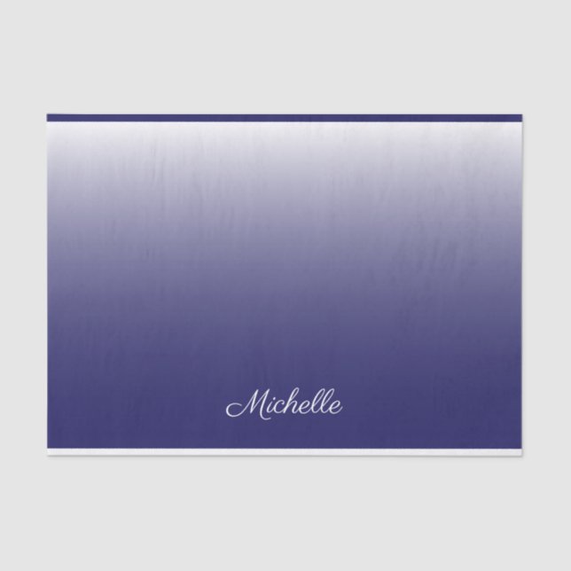 Personalized gradient ombre navy blue tissue paper (Front)