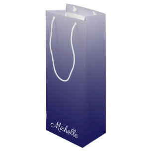 Personalized gradient ombre navy blue wine gift bag