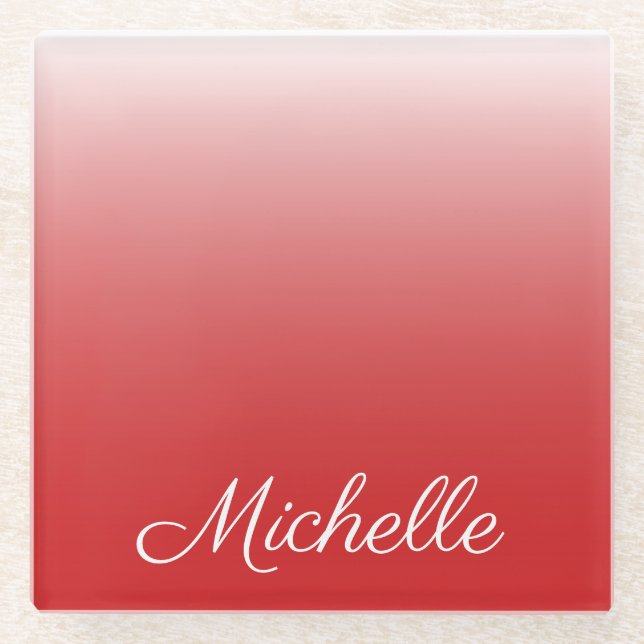 Personalized gradient ombre red glass coaster (Front)