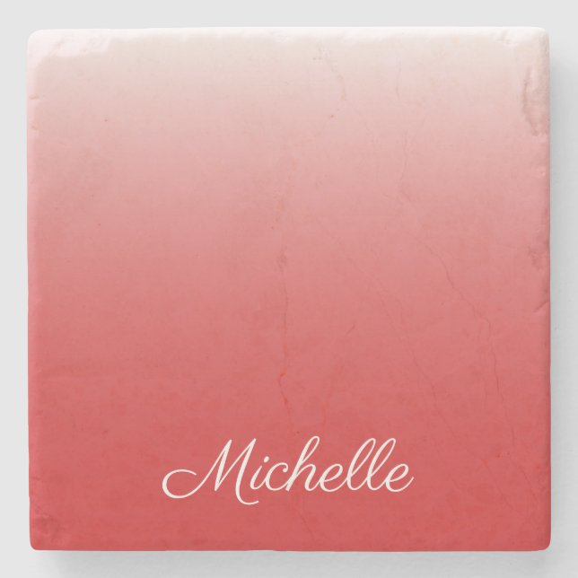 Personalized gradient ombre red stone coaster (Front)