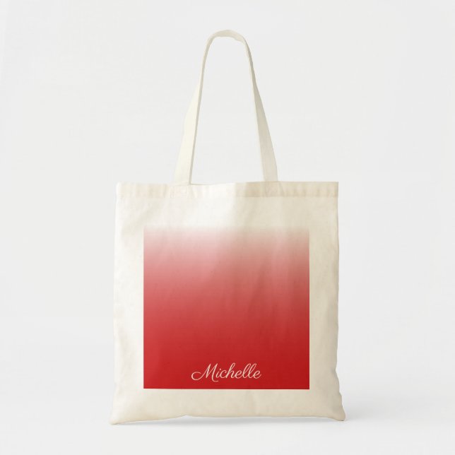 Personalized gradient ombre red tote bag (Front)