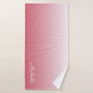 Personalized gradient ombre salmon pink bath towel
