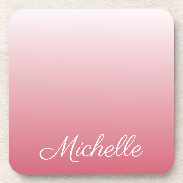 Personalized gradient ombre salmon pink coaster (Front)