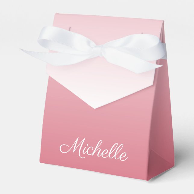 Personalized gradient ombre salmon pink favor box (Front Side)