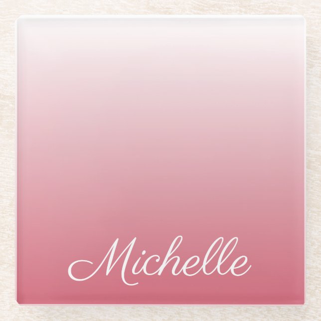 Personalized gradient ombre salmon pink glass coaster (Front)