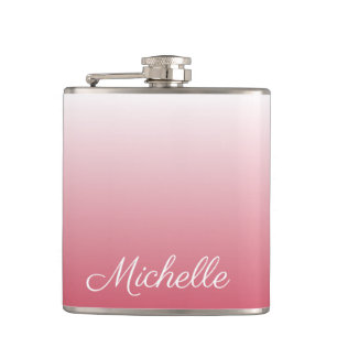 Personalized gradient ombre salmon pink hip flask