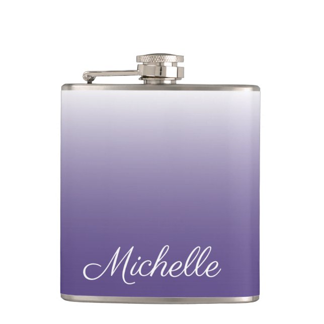 Personalized gradient ombre Ultra Violet Hip Flask (Front)