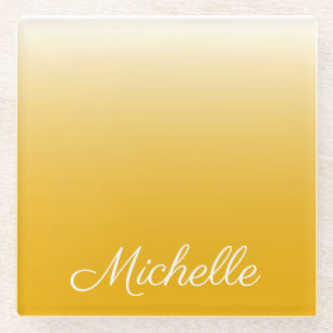 Personalized gradient ombre yellow glass coaster