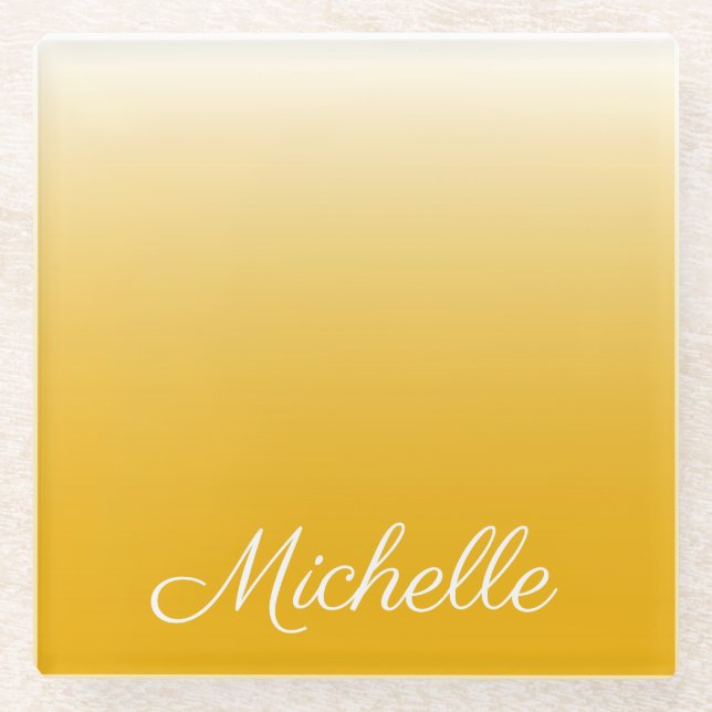 Personalized gradient ombre yellow glass coaster (Front)