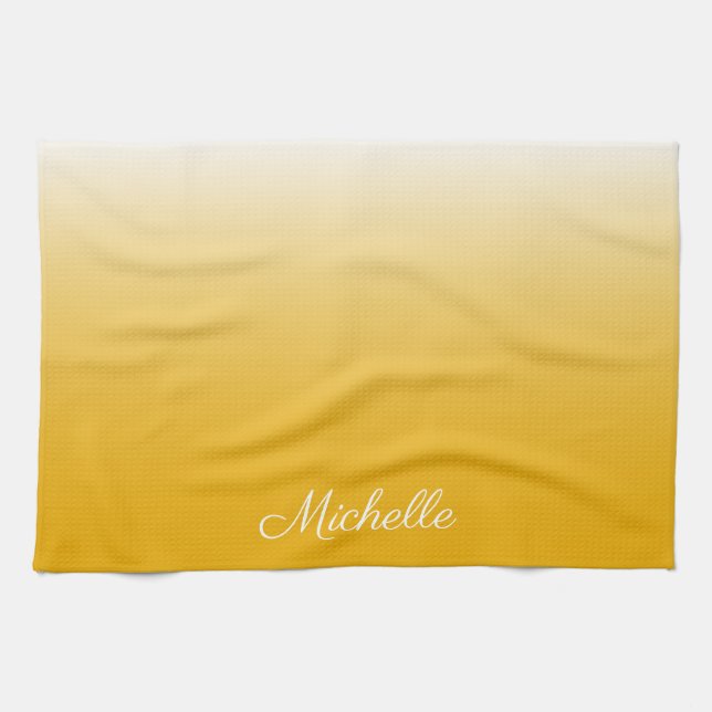 Personalized gradient ombre yellow kitchen towel (Horizontal)