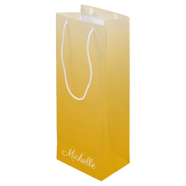 Personalized gradient ombre yellow wine gift bag (Back Angled)