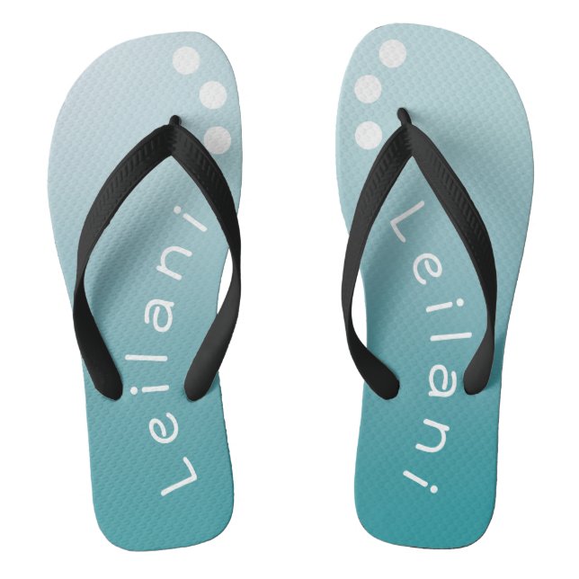 Personalized Gradient Teal with White Polka Dots Flip Flops (Footbed)
