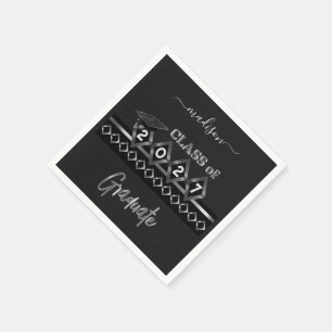 Personalized Graduate - Black and Silver Napkin