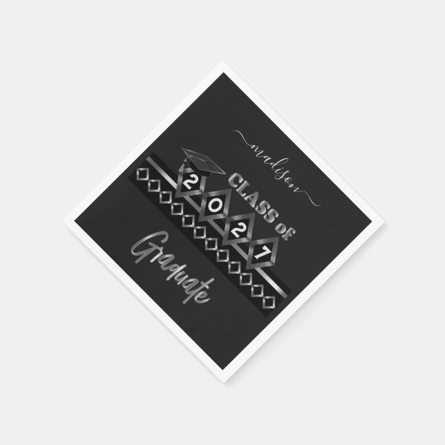Personalized Graduate - Black and Silver Napkin (Corner)