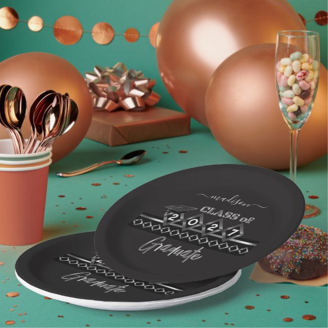Personalized Graduate - Black and Silver Paper Plate (Multi)