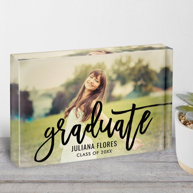 Personalized Graduate Black Brushed Script Photo Block (Creator Uploaded)