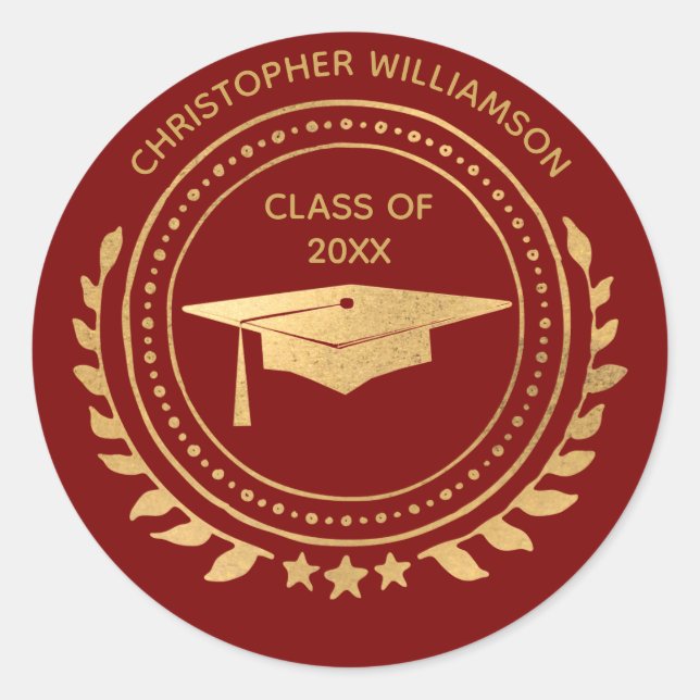 Personalized Graduate Black Gold Classic Monogram Round Sticker (Front)