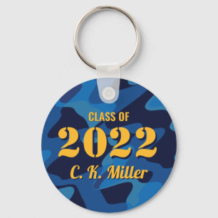 Personalized Graduate Camouflage Navy Blue Keychain