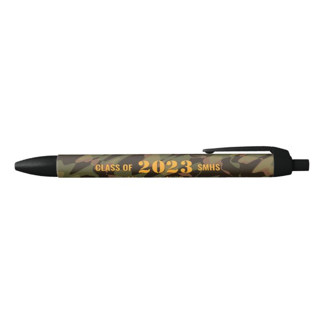 Personalized Graduate Camouflage Woodland Green Black Ink Pen (Top)