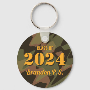 Personalized Graduate Camouflage Woodland Green Keychain