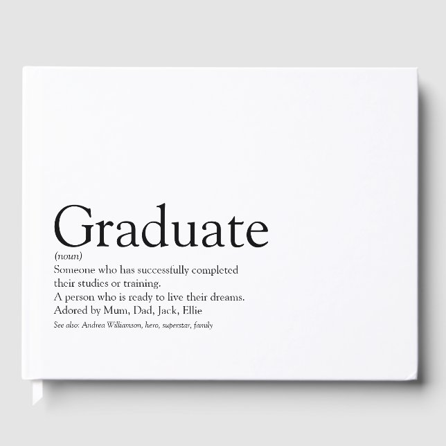 Personalized Graduate Definition Black And White Guest Book (Front)