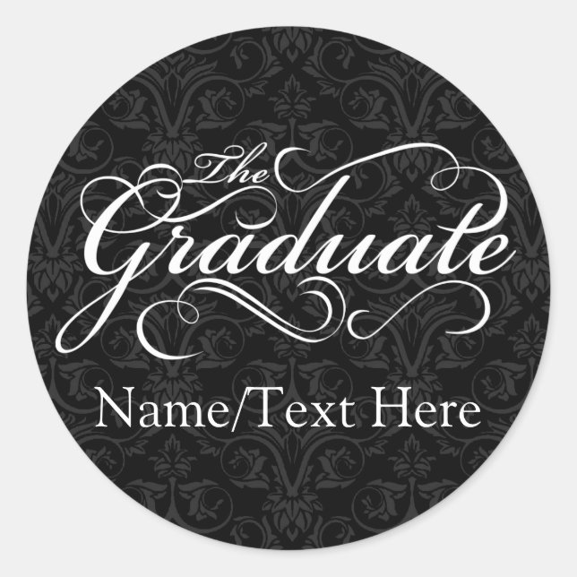 Personalized Graduate, Elegant Black Graduation Classic Round Sticker (Front)