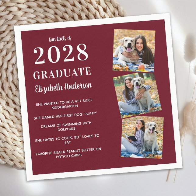 Personalized Graduate Fun Facts 3 Photo Graduation Napkin (Creator Uploaded)