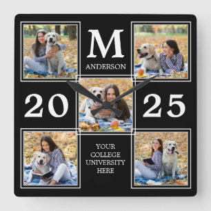 Personalized Graduate Monogram Photo Collage Square Wall Clock