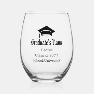 Personalized Graduate Name Cap Tassel Class Black Stemless Wine Glass