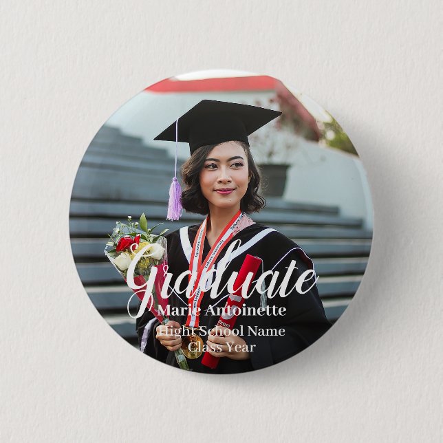 Personalized Graduate Photo Name Class Year 2 Inch Round Button (Front)