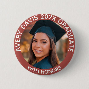 Personalized Graduate Photo Year With Honours Red 2 Inch Round Button