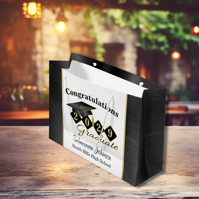Personalized Graduation Black & Gold Large Gift Bag (Personalized Graduation Black & Gold Large Gift Bag)