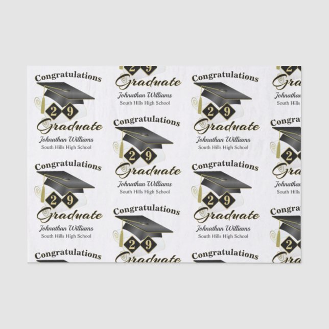 Personalized Graduation Black & Gold Tissue Paper (Front)