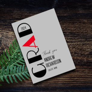 Personalized graduation black White red style Thank You Card