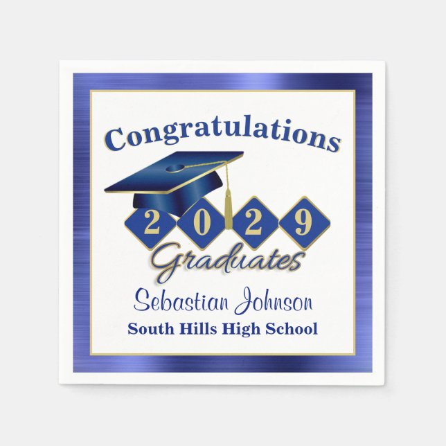 Personalized Graduation Blue & Gold Napkin (Front)