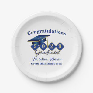 Personalized Graduation Blue & Gold Paper Plate