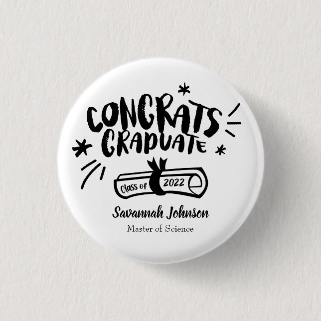 Personalized Graduation Button, Congrats Graduate 1 Inch Round Button (Front)