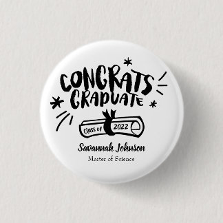 Personalized Graduation Button, Congrats Graduate 1 Inch Round Button