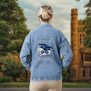 Personalized Graduation Cap Blue Gold Denim Jacket