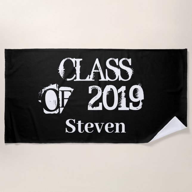 Personalized Graduation Class of 2019 Black White Beach Towel (Front)