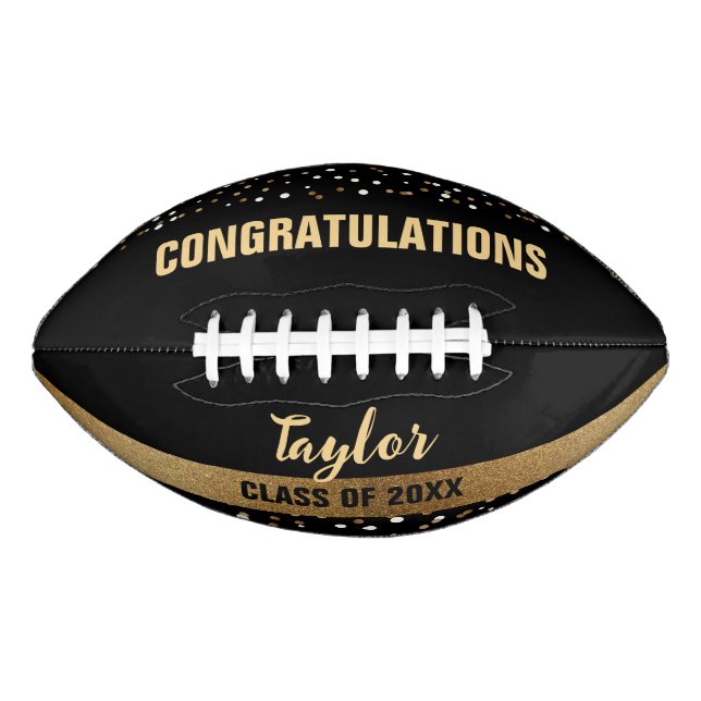 Personalized Graduation Class of 2024 Gold black Football (Front)