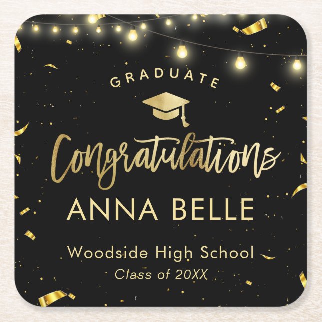 Personalized Graduation Elegant Class of 2021 Square Paper Coaster (Front)