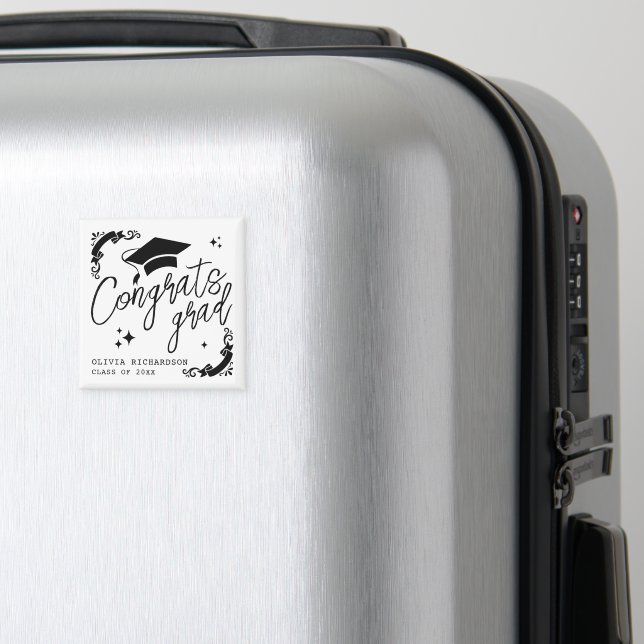 Personalized Graduation Elegant Script Stars & Cap Magnet (In Situ (Luggage))