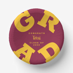 Personalized Graduation Gold on Maroon Paper Plate