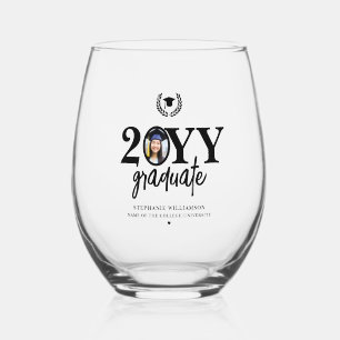 Personalized Graduation Modern Graduate Photo Stemless Wine Glass