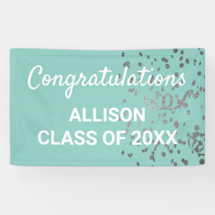 Personalized Graduation Modern Teal Silver Glitter Banner